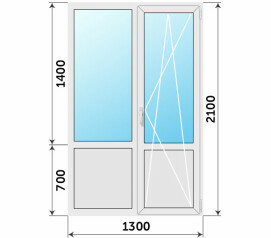 Панорамный балконный блок с глухим низом 1300x2100