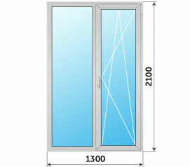Алюминиевый стеклянный балконный блок двухстворчатый 1300x2100