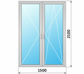 Штульповая алюминиевая стеклянная дверь на балкон 1500x2100