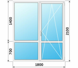 ПВХ стеклянный балконный блок с импостом 1800x2100