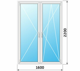 Двустворчатая пластиковая стеклянная балконная дверь 1600x2200
