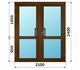 Пластиковая коричневая остекленная дверь с импостом 2100x2400