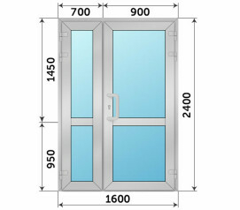 Входная полуторная стеклянная дверь 1600x2400