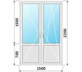 Двойная пластиковая дверь балконная со стеклом 1500x2200