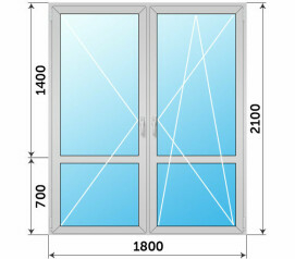 Двойная алюминиевая стеклянная балконная дверь с импостом 1800x2100