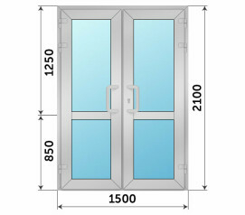 Двухстворчатая стеклянная дверь-перегородка в офис 1500x2100