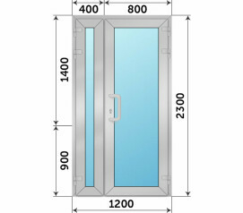 Полуторная подъездная дверь со стеклом 1200x2300