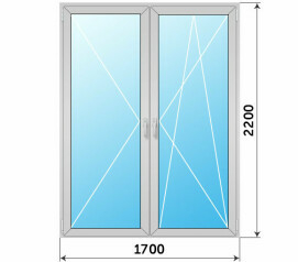 Двухстворчатая стеклянная дверь балконная из алюминия 1700x2200
