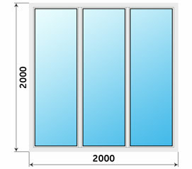 Трехстворчатое 2 камерное ПВХ окно 2000x2000