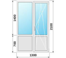 Балконный блок двухстворчатый с глухим низом 1300x2100