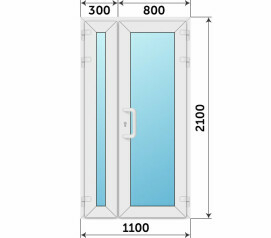 Входная полуторная стеклянная офисная дверь-перегородка ПВХ 1100x2100
