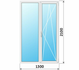 Пластиковый двухстворчатый стеклянный балконный блок 1300x2100