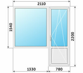 Окно с дверью Рехау на лоджию 2110x2200