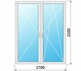 Двустворчатая пластиковая стеклянная дверь балконная 1700x2100