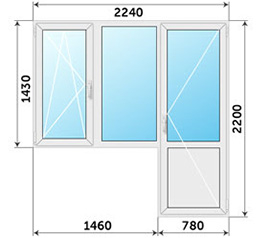 Пластиковый балконный блок 2240x2200 с окном