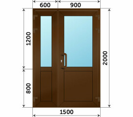 Пластиковая коричневая дверь со стеклом 1500x2000