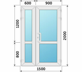 Входная стеклянная дверь-перегородка в офис с импостом 1500x2000