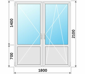 Двойная дверь на балкон ПВХ со стеклом 1800x2100