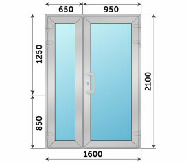 Полуторная подъездная дверь из алюминия со стеклом 1600x2100