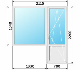 Пластиковый балконный блок в хрущевку 2110x2200