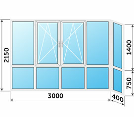 Теплое остекление балкона с внешней крышей 3400x2150