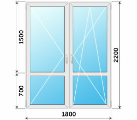 Штульповая пластиковая стеклянная балконная дверь с импостом 1800x2200