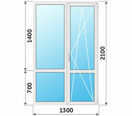 Стеклянный двухстворчатый балконный блок с импостом 1300x2100