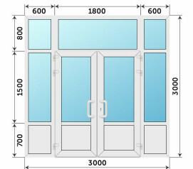 Теплая пластиковая входная группа магазина 3000x3000