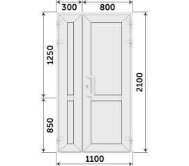 Полуторная входная пластиковая дверь белая 1100x2100