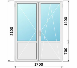 Штульповая пластиковая балконная дверь со стеклом 1700x2100