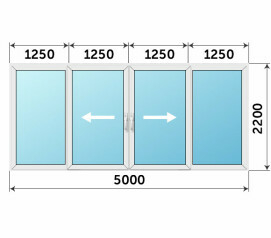 Пластиковый раздвижной балконный блок 5000x2200