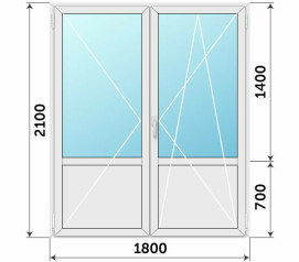 Штульповая пластиковая балконная дверь со стеклом 1800x2100