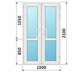 Входная двухстворчатая стеклянная дверь ПВХ 1300x2100
