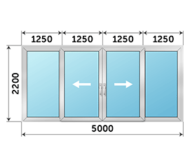 Четырехстворчатая дверь остекленная NEWTEC 5000x2200