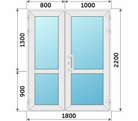 Полуторная остекленная дверь KBE с импостом 1800x2200
