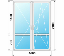 Стеклянная балконная дверь панорамная с импостом 1600x2100