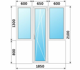 Балконный Т-образный блок пластиковый 1850x2100