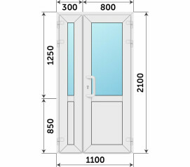 Полуторная дверь банная со стеклом 1100x2100