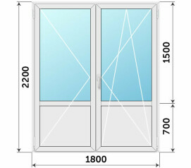 Штульповая пластиковая дверь балконная со стеклом 1800x2200