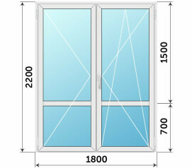 Штульповая стеклянная дверь на балкон ПВХ с импостом 1800x2200