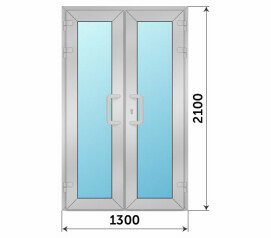 Двухстворчатая остекленная входная дверь 1300x2100