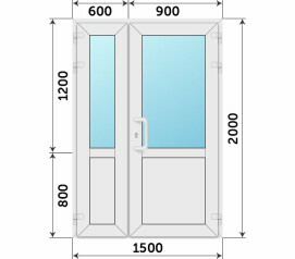 Полуторная дверь в баню со стеклом 1500x2000