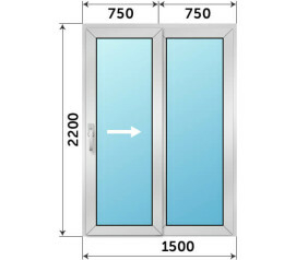 Алюминиевая раздвижная стеклянная дверь 1500x2200