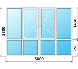 Остекление лоджии пластиковым панорамным окном 3000x2200