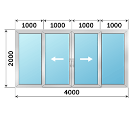 Четырехстворчатая дверь остекленная AGS 4000x2000