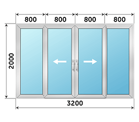 Четырехстворчатая дверь остекленная СИАЛ 3200x2000