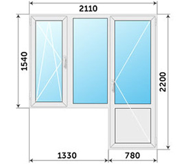 Пластиковый балконный блок 2110x2200 с окном