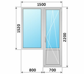 Алюминиевый балконный блок 1500x2200 на балкон