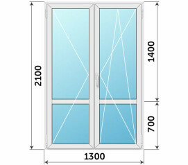 Штульповая пластиковая стеклянная дверь балконная с импостом 1300x2100