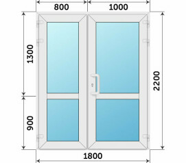Пластиковая двухстворчатая стеклянная дверь 1800x2200